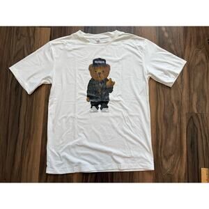 New White Graphic Bear T-Shirt Streetwear Hip Hop Style Tee Casual Unisex Top